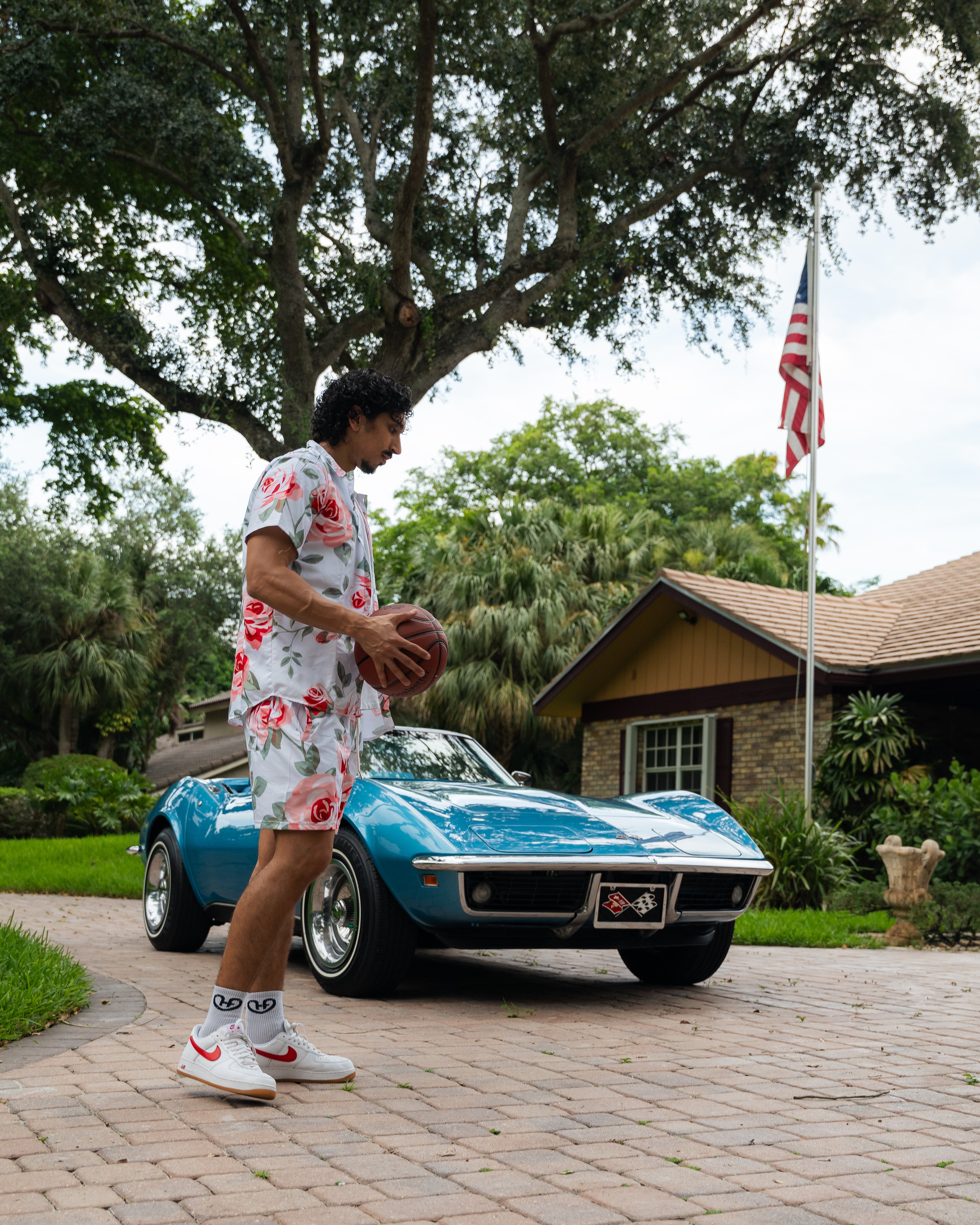 White Retro Flex Floral Shorts