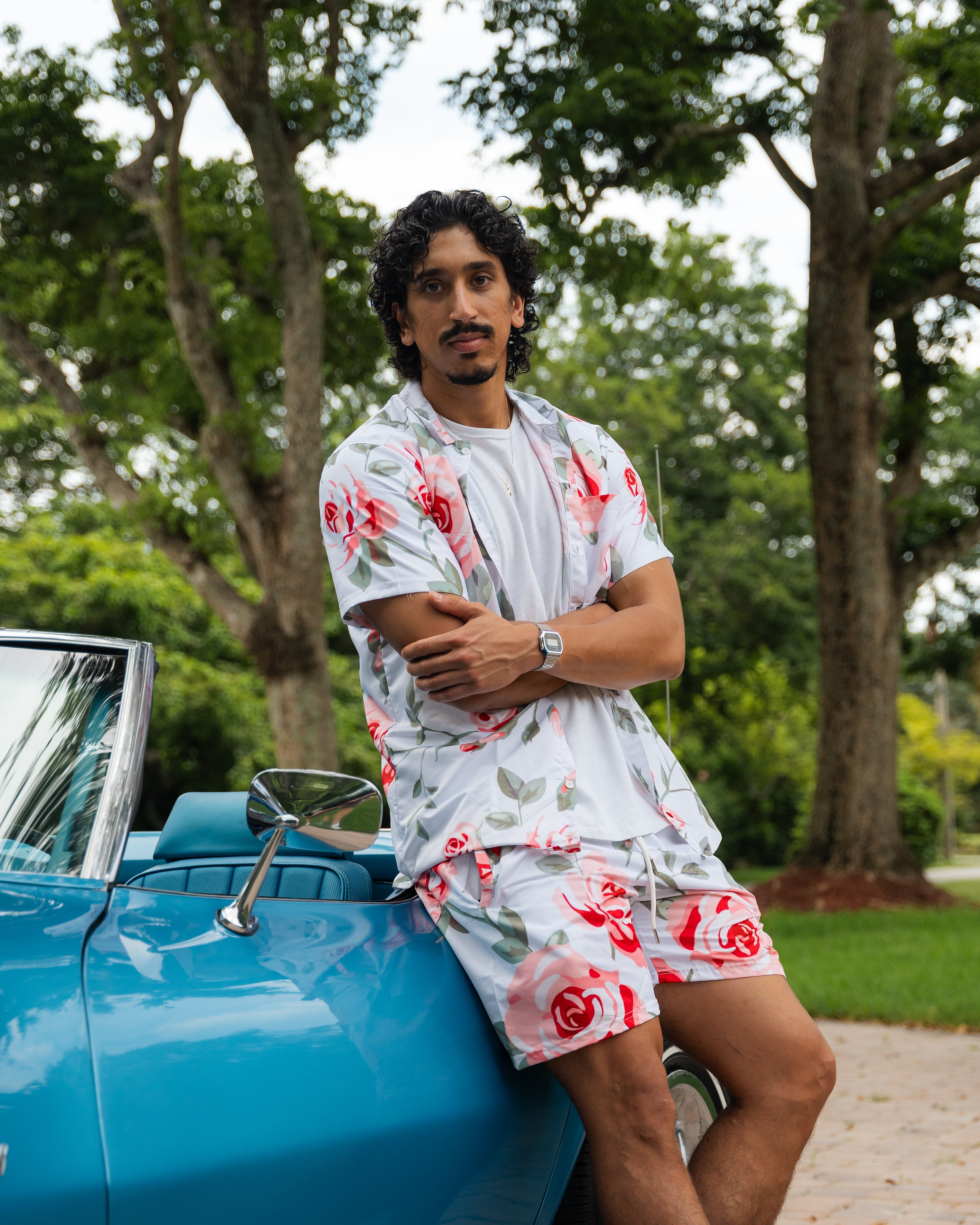 White Retro Flex Floral Button Up Shirt