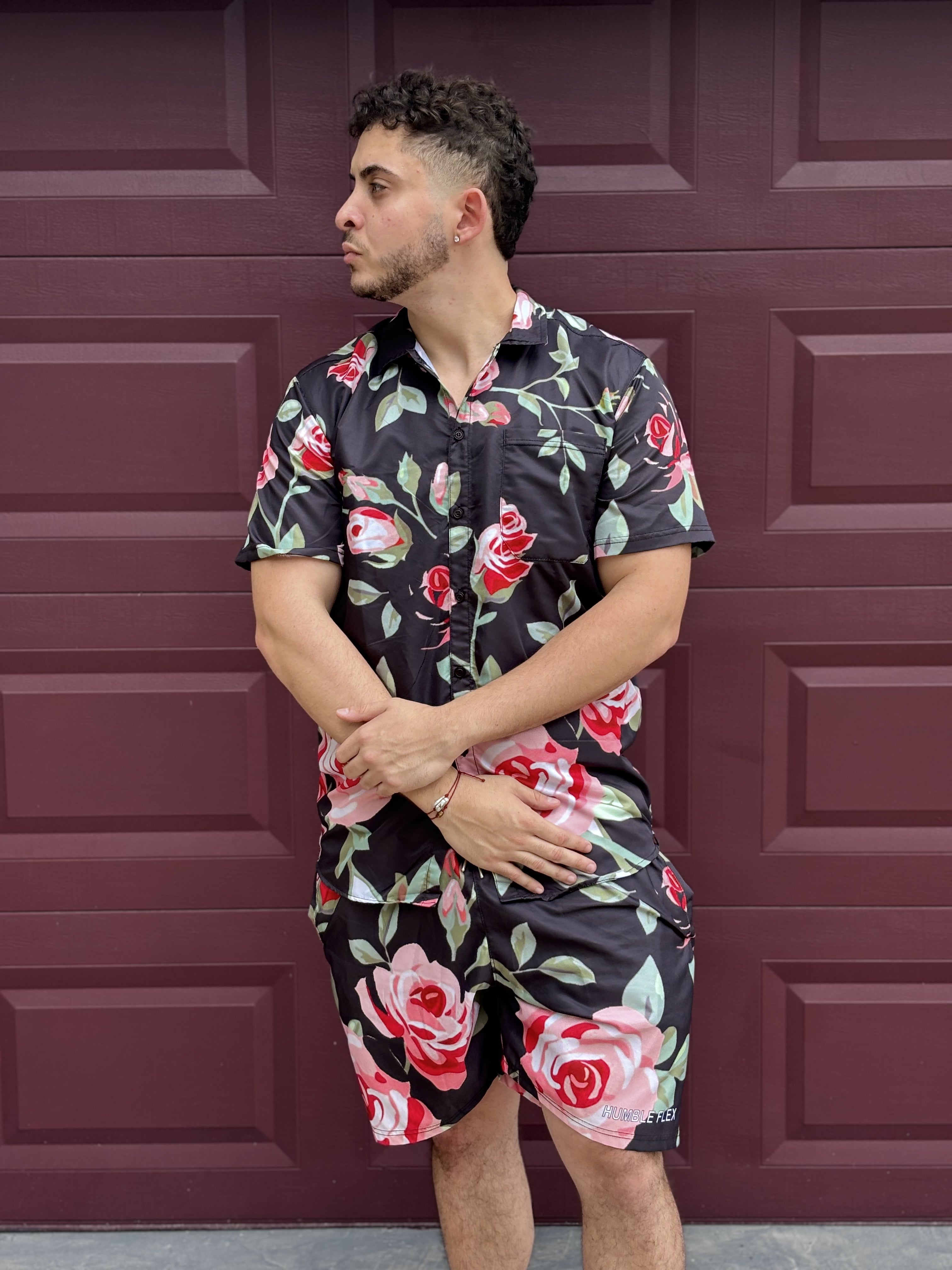 Black Retro Flex Floral Shorts
