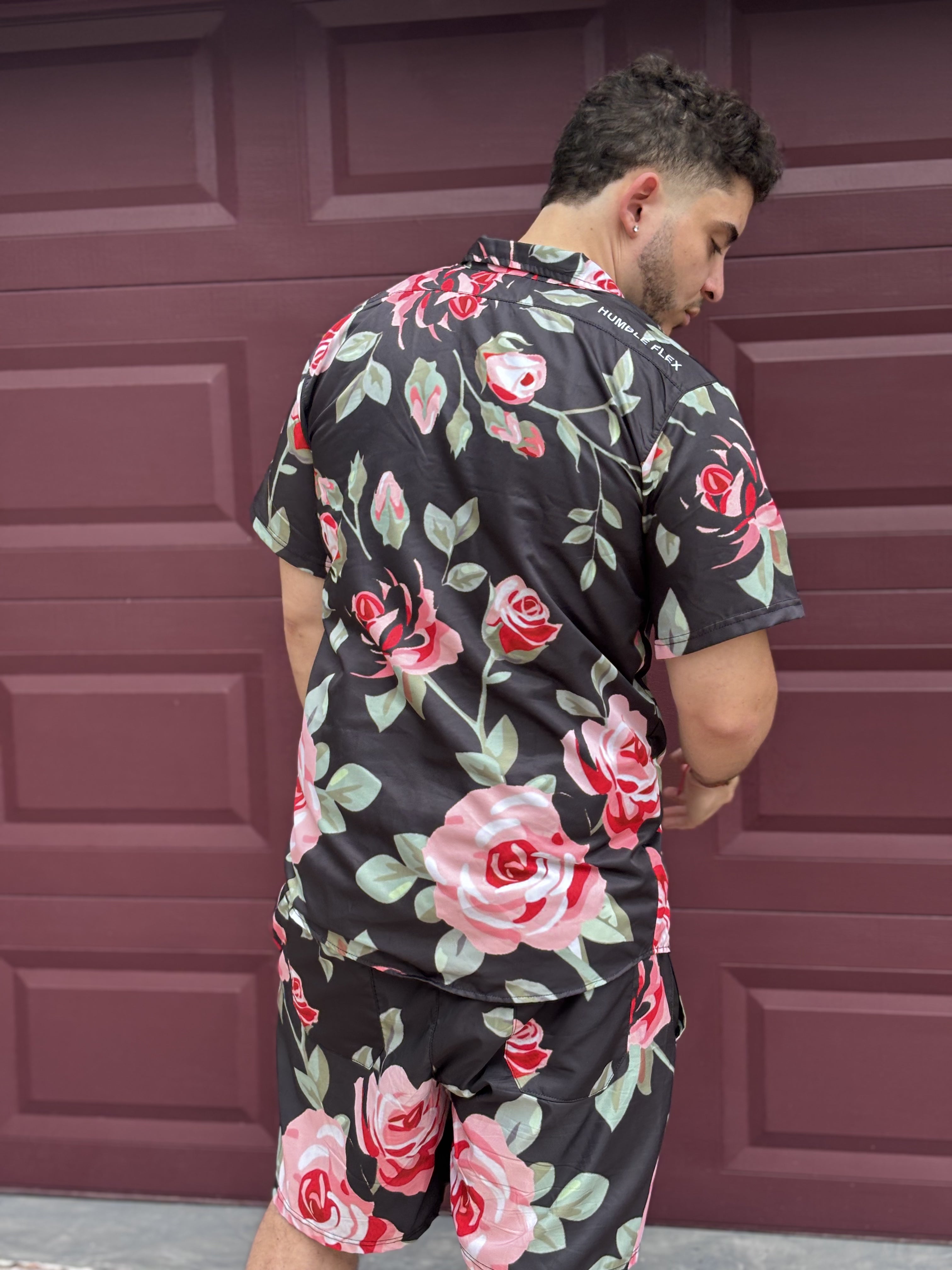 Black Retro Flex Floral Button Up Shirt